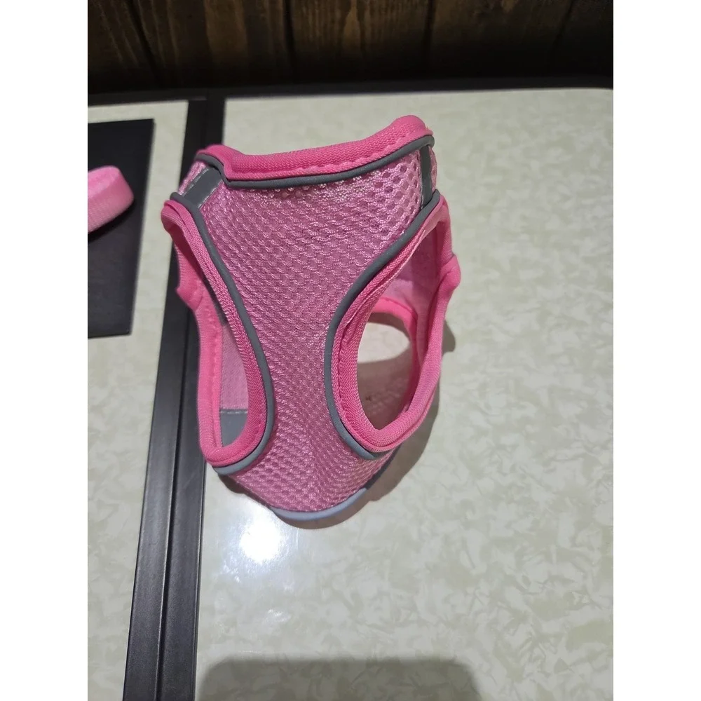 X-Small Pink And Grey Dog Harness W/leash